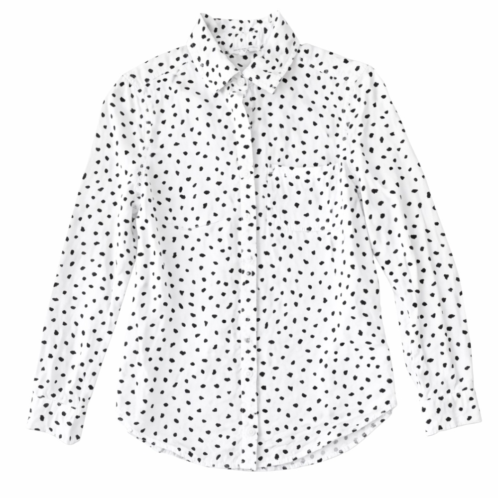 Beach Lunch Lounge Black White Print Blouse XS Button Down Top